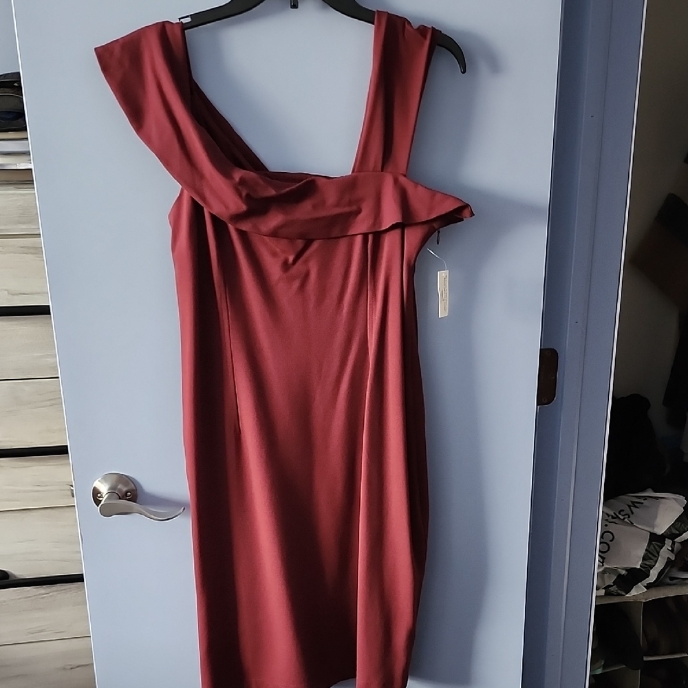 Lark & Ro One Shoulder Burgundy Dress